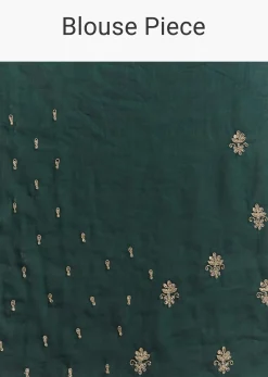 Teal Green Satin Saree With Zardosi Embroidery And Scallop Border