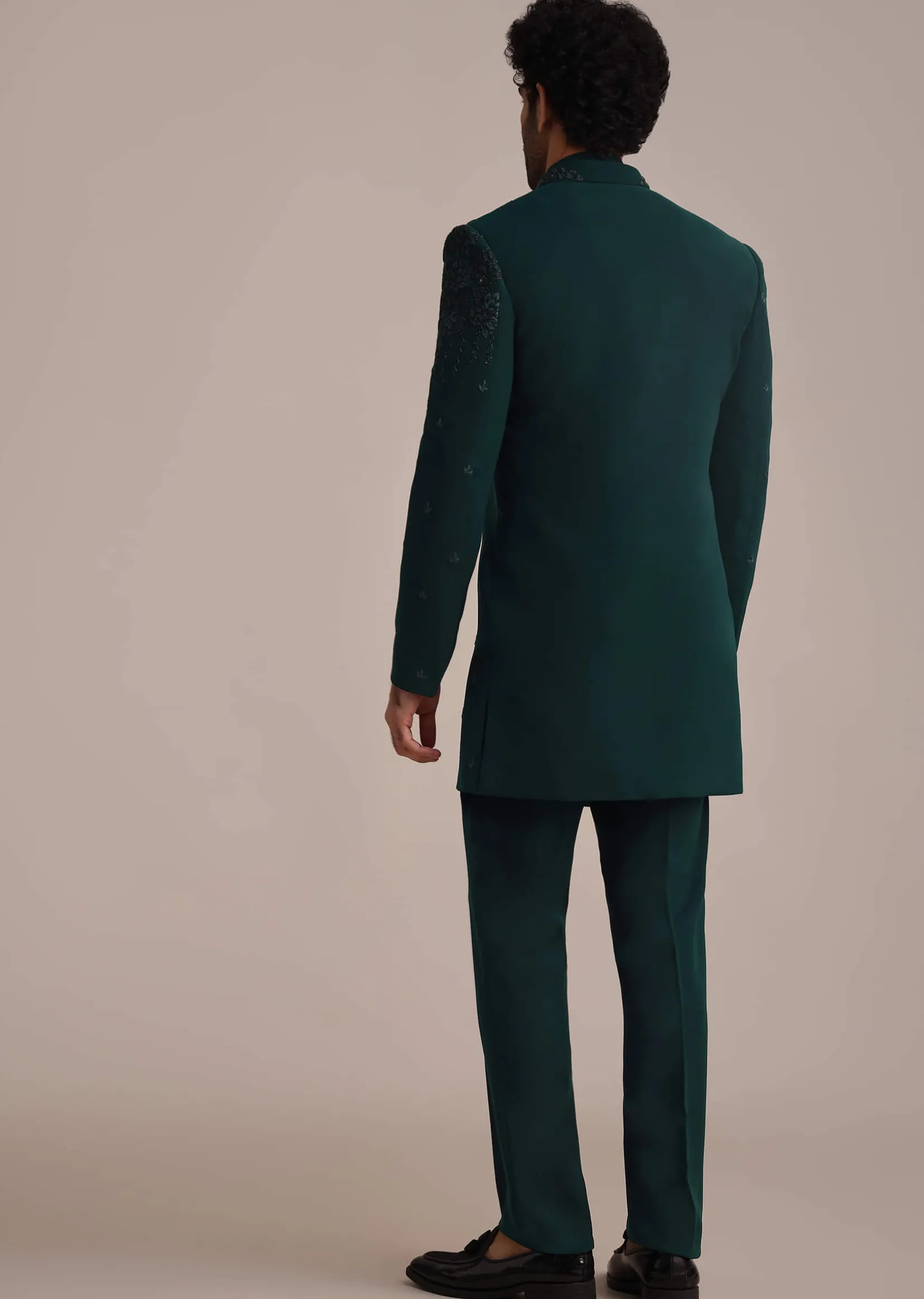 Teal Indowestern Set With Hand Work For Men