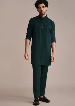 Teal Indowestern Set With Hand Work For Men