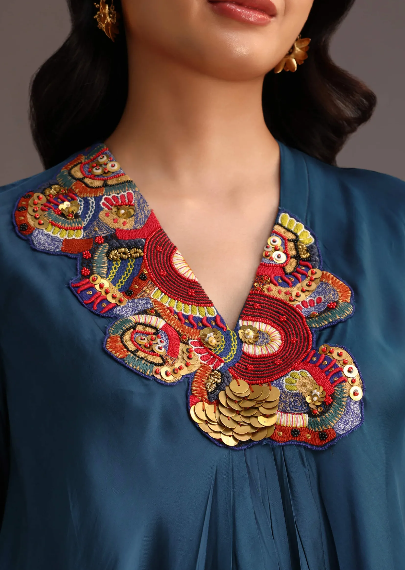Teal Resham Work Kurti And Bohemian Dhoti