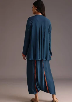 Teal Resham Work Kurti And Bohemian Dhoti