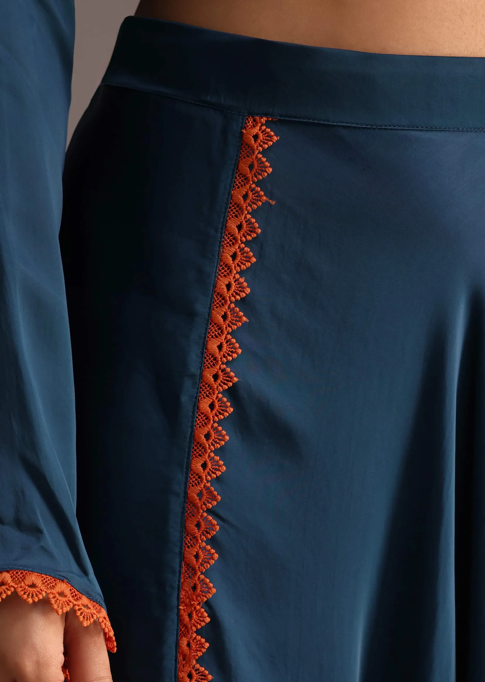 Teal Resham Work Kurti And Bohemian Dhoti