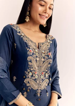 Teal Zardosi Work Kurta Pant With Dupatta