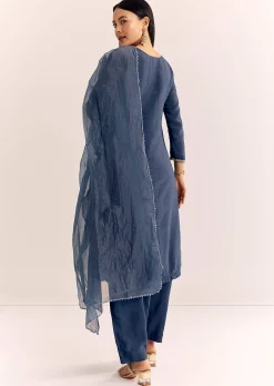 Teal Zardosi Work Kurta Pant With Dupatta