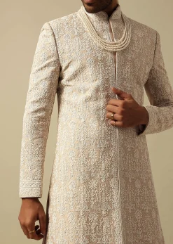Timeless Beige Banarasi Silk Sherwani