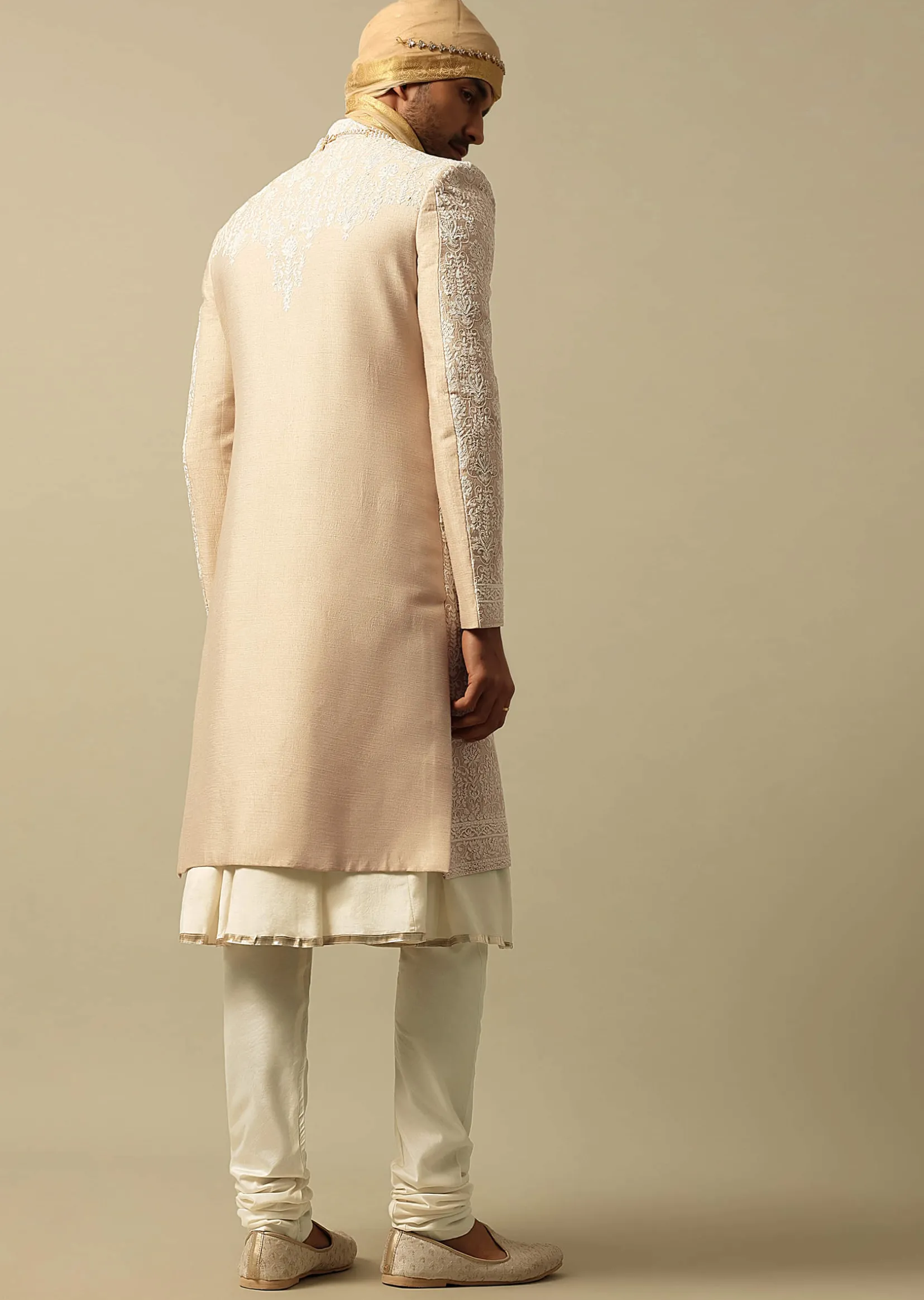 Timeless Beige Banarasi Silk Sherwani