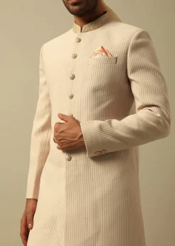 Timeless Beige Cotton Silk Sherwani Set