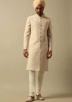 Timeless Beige Cotton Silk Sherwani Set