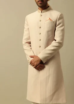Timeless Beige Cotton Silk Sherwani Set