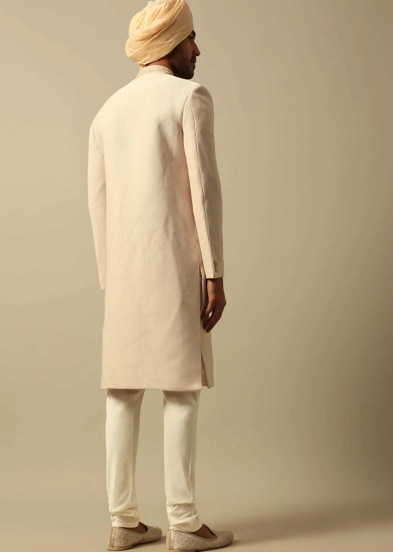 Timeless Beige Cotton Silk Sherwani Set