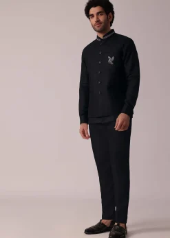 Timeless Black Short Kurta With Intricately Embroidered Bandi