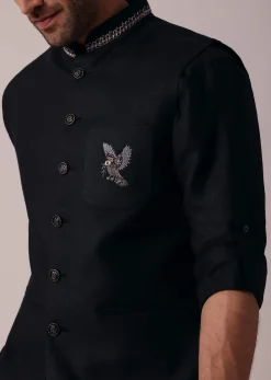 Timeless Black Short Kurta With Intricately Embroidered Bandi