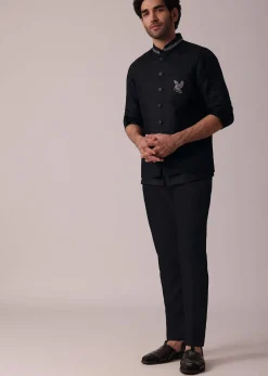 Timeless Black Short Kurta With Intricately Embroidered Bandi