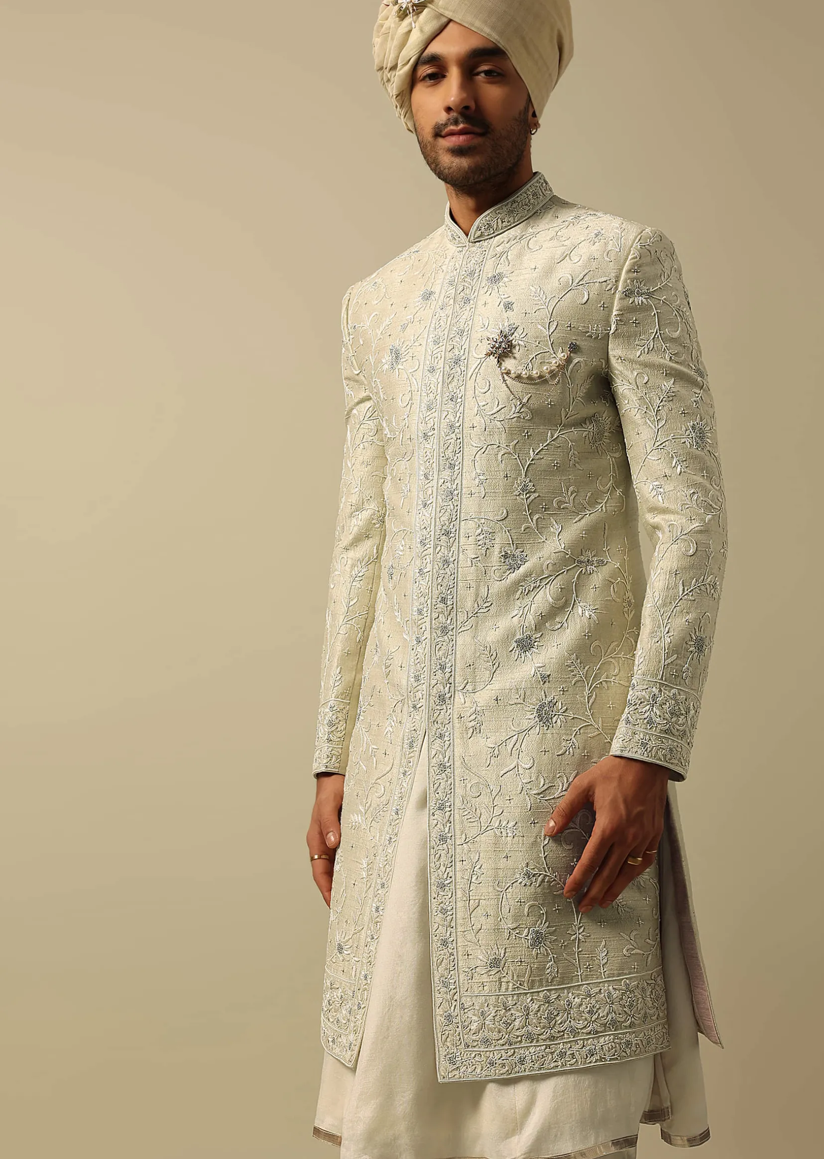 Timeless Green Raw Silk Sherwani