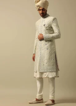 Timeless Green Raw Silk Sherwani