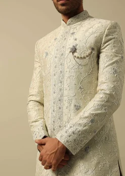 Timeless Green Raw Silk Sherwani