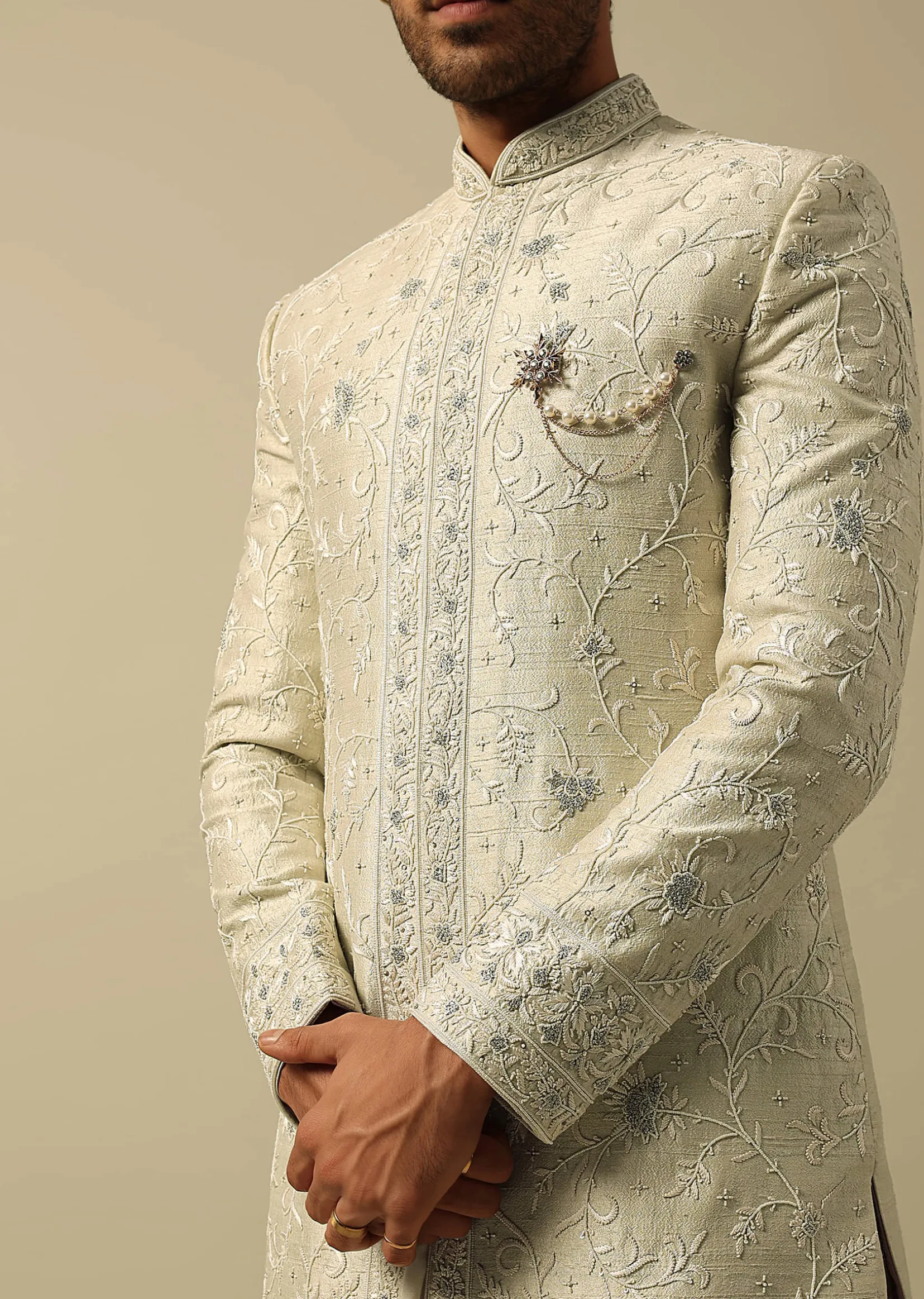 Timeless Green Raw Silk Sherwani
