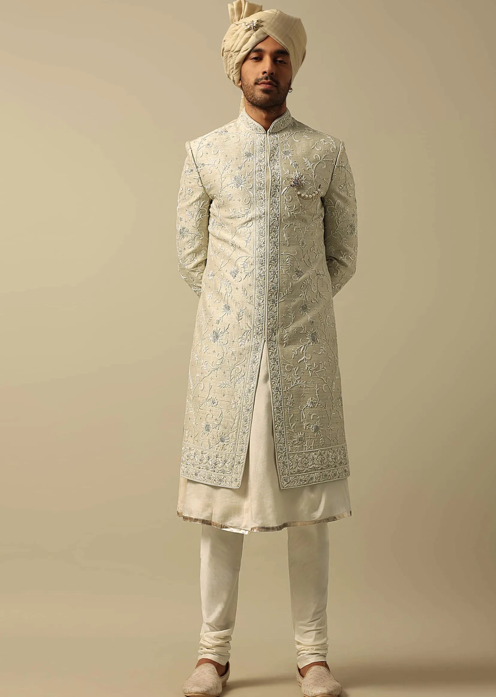 Timeless Green Raw Silk Sherwani