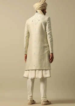 Timeless Green Raw Silk Sherwani