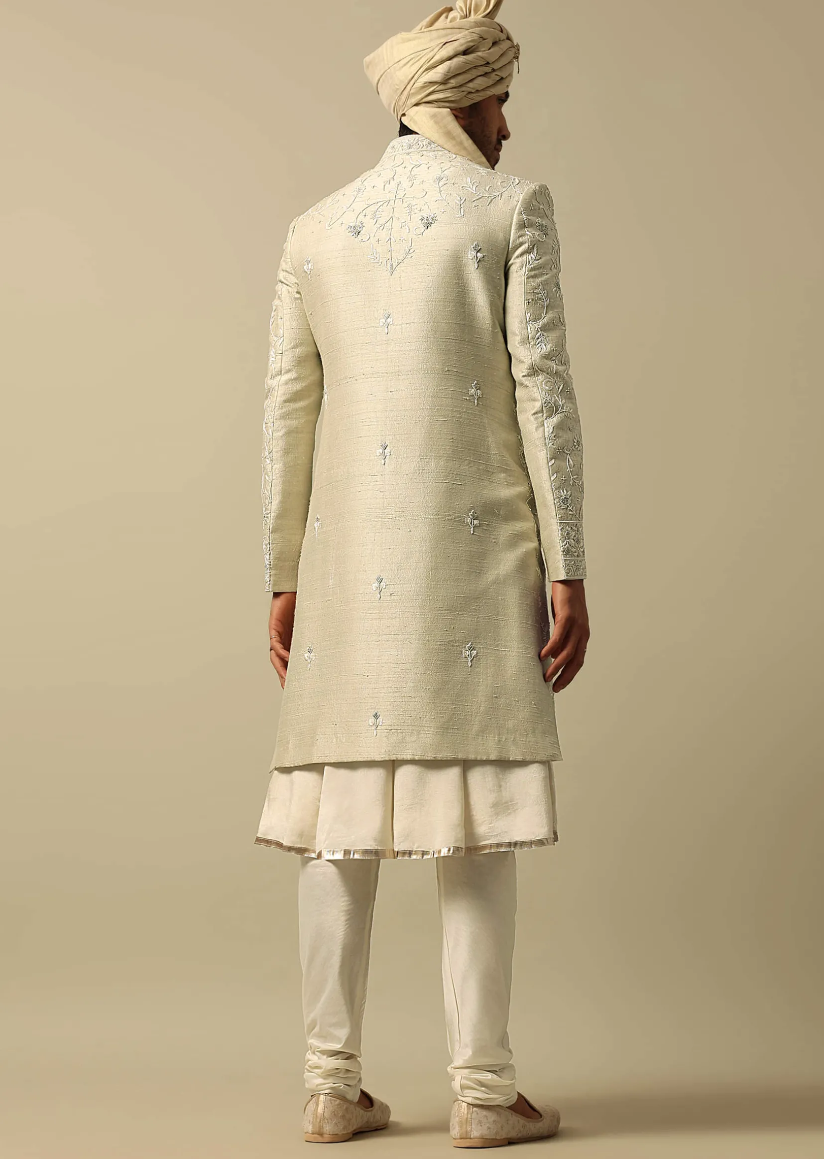 Timeless Green Raw Silk Sherwani