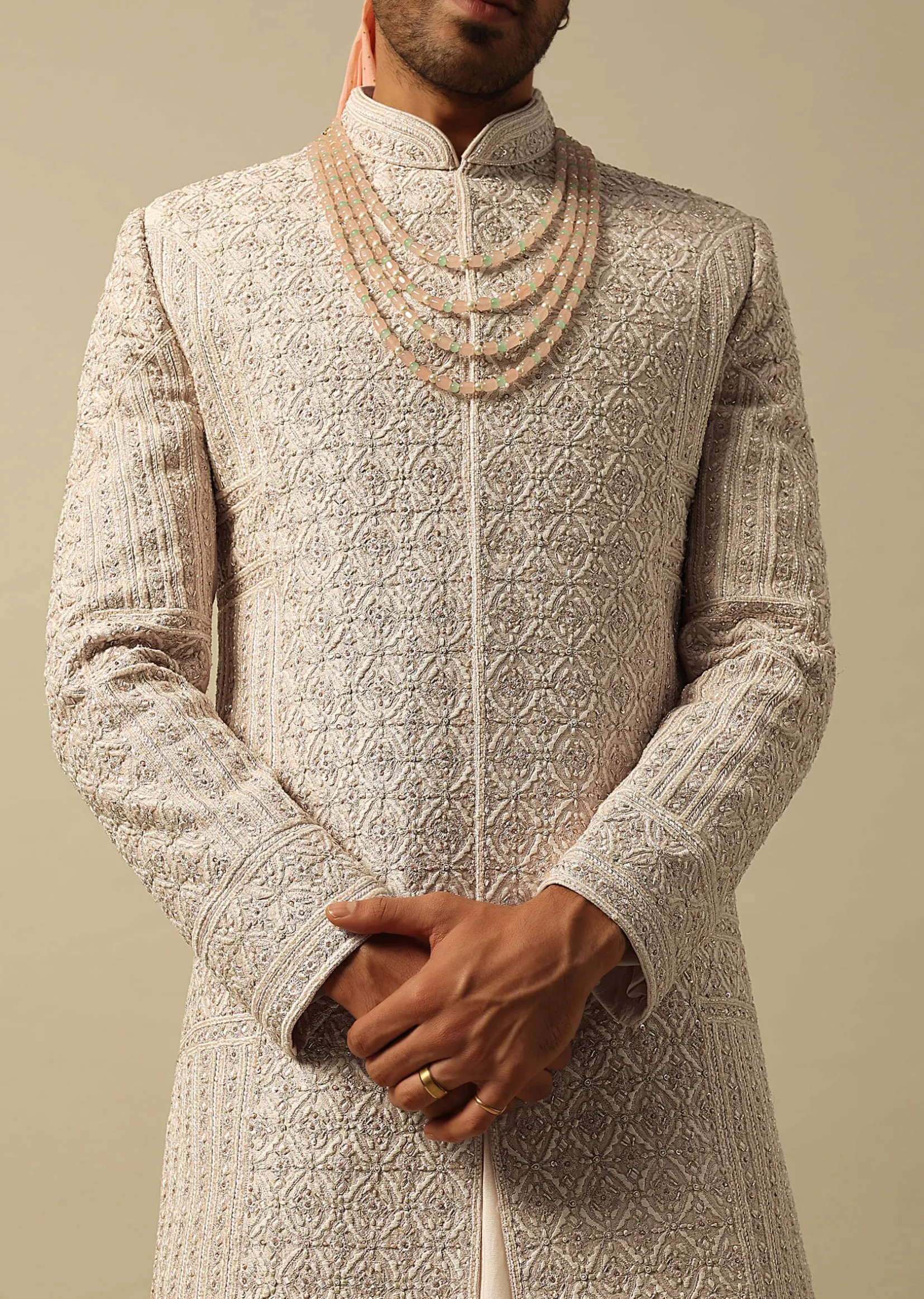 Timeless Peach Raw Silk Sherwani