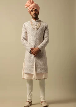 Timeless Peach Raw Silk Sherwani