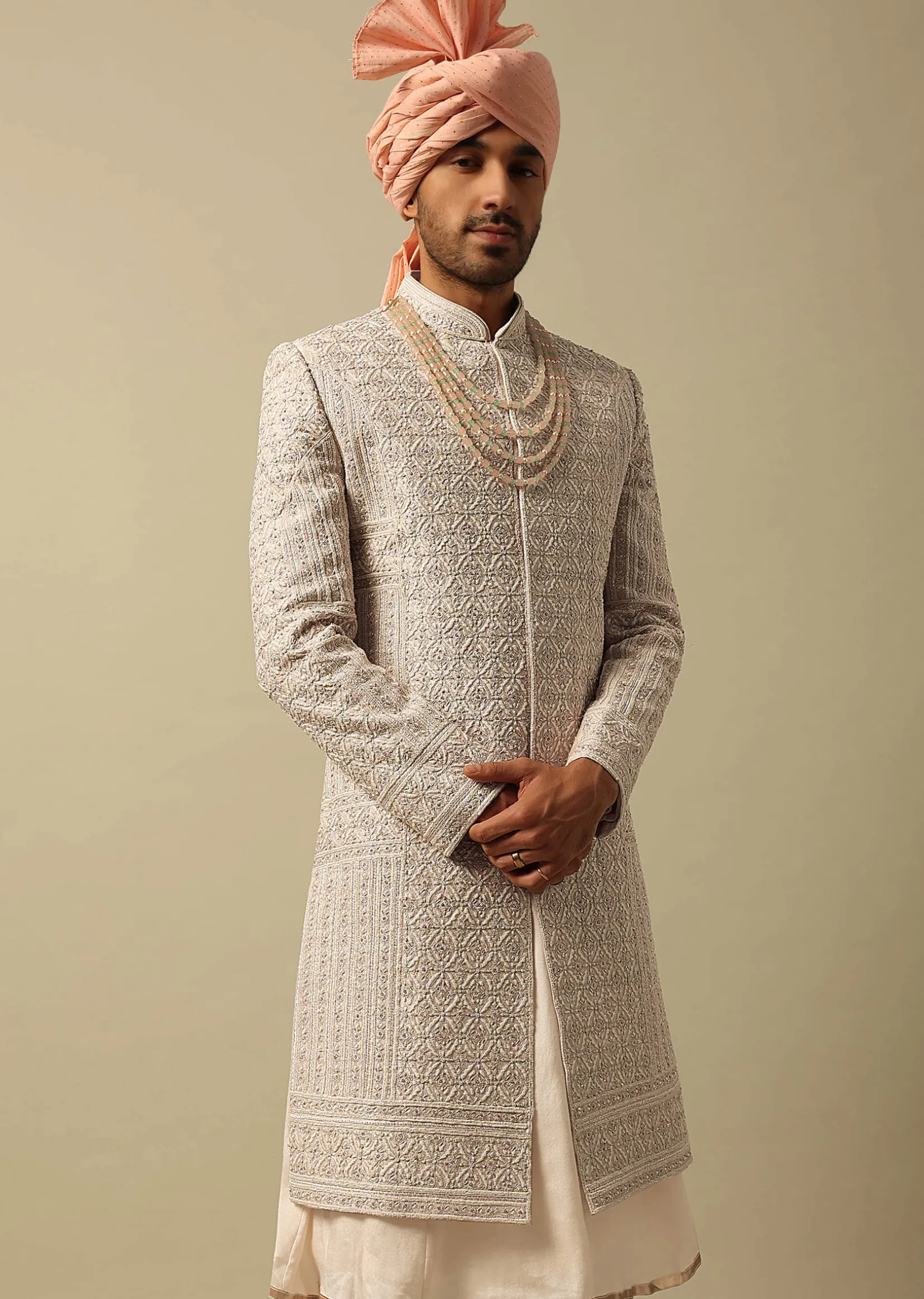 Timeless Peach Raw Silk Sherwani