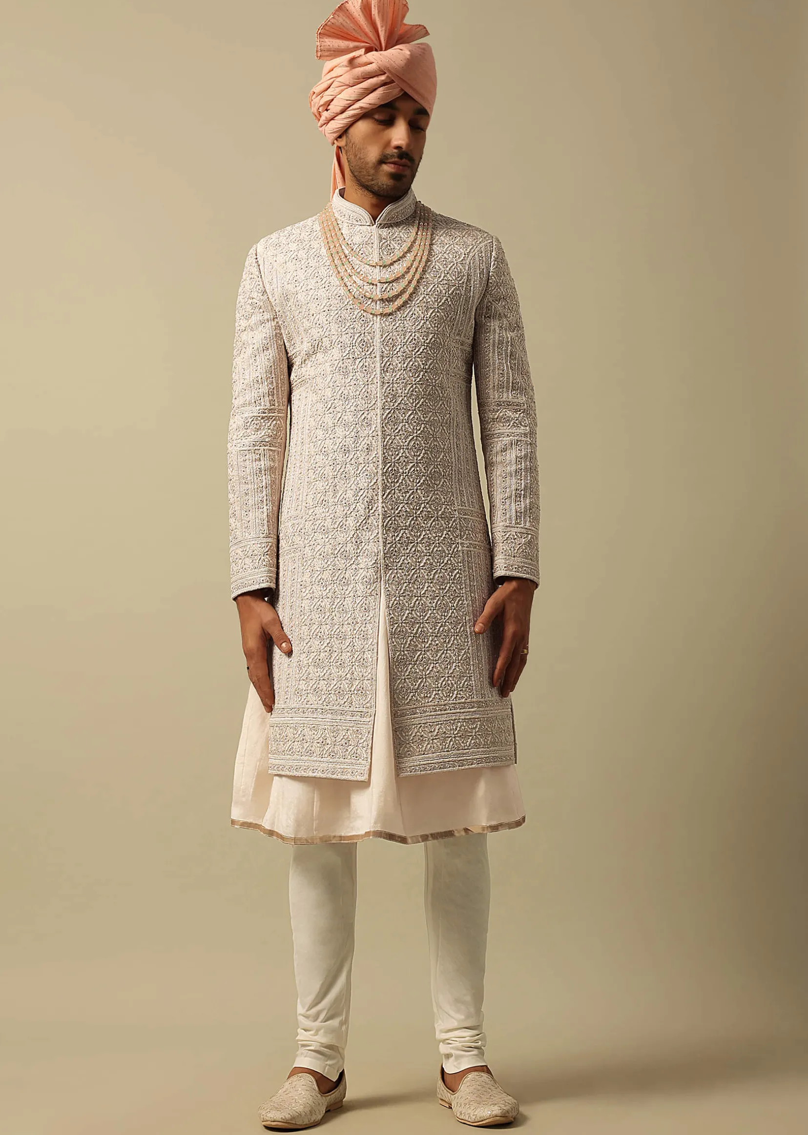 Timeless Peach Raw Silk Sherwani