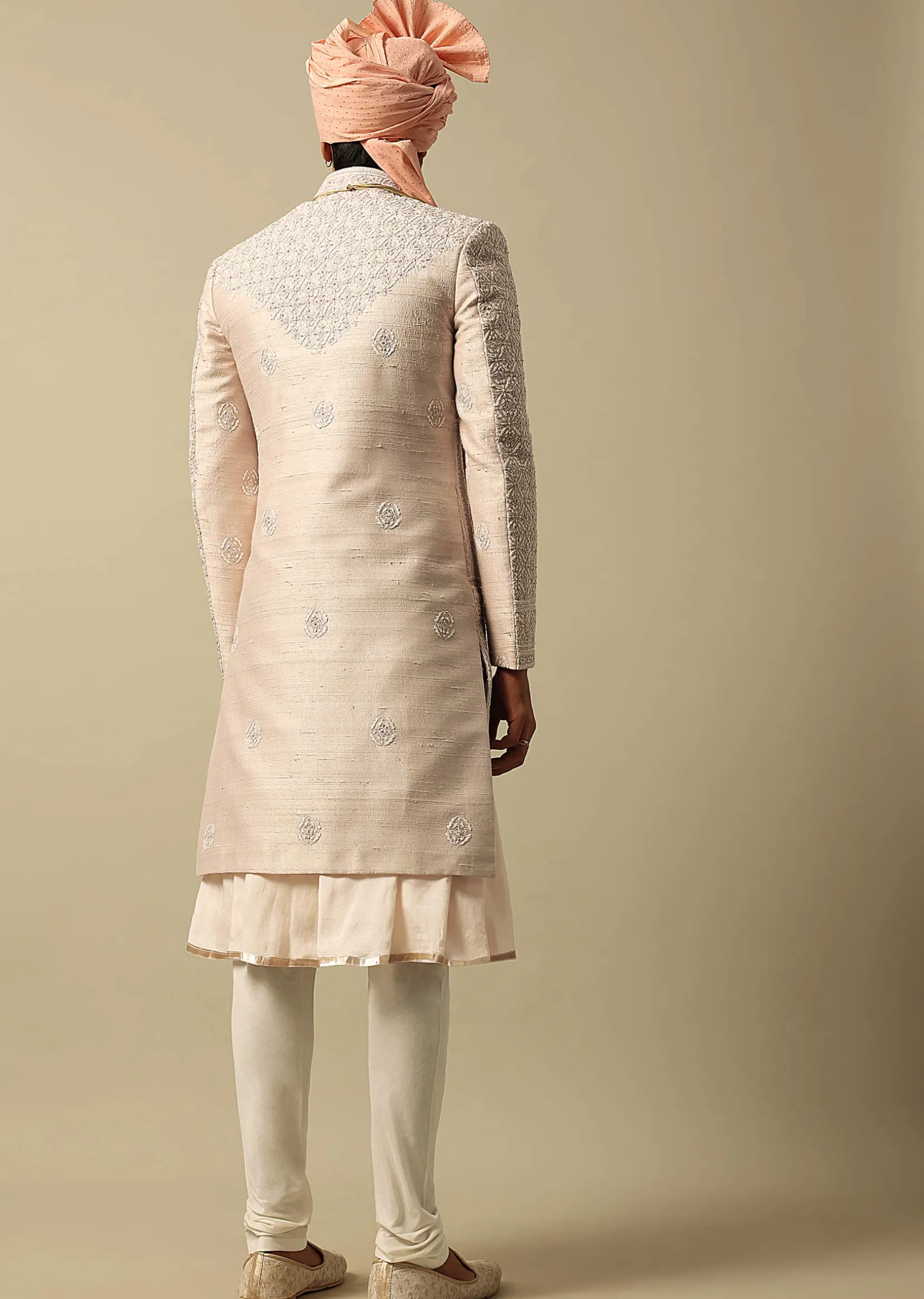 Timeless Peach Raw Silk Sherwani