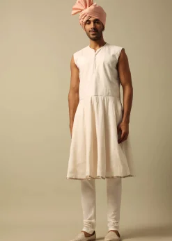 Timeless Peach Raw Silk Sherwani