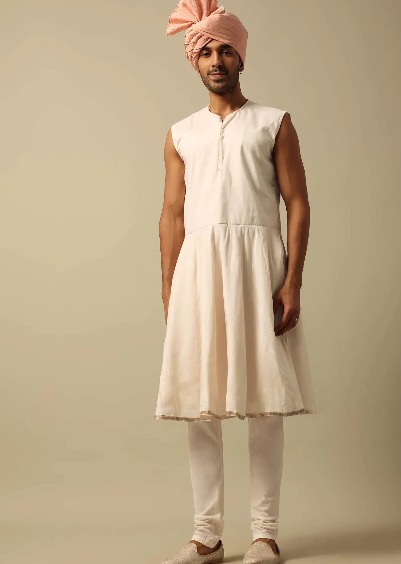 Timeless Peach Raw Silk Sherwani