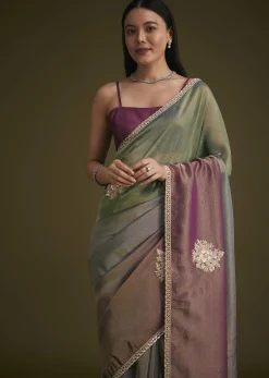 Triple Toned Tissue Sequins Saree