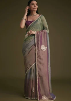 Triple Toned Tissue Sequins Saree