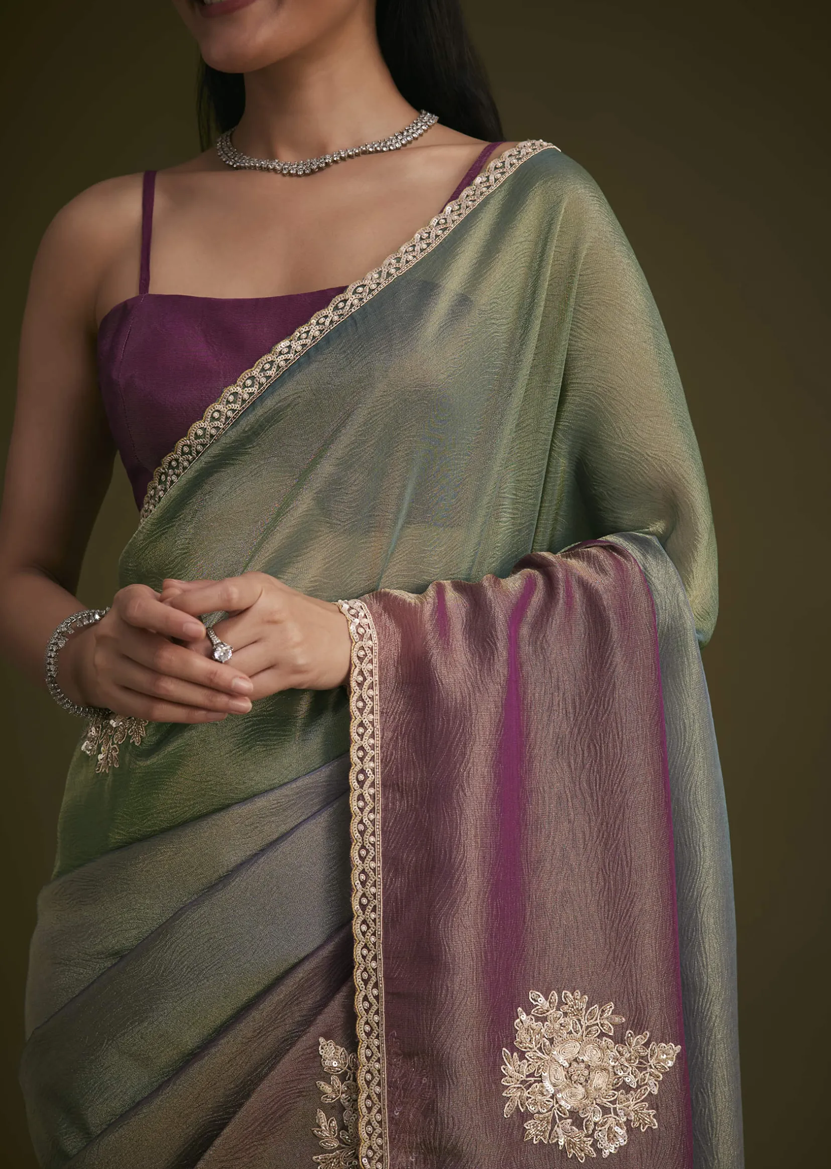 Triple Toned Tissue Sequins Saree