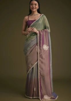 Triple Toned Tissue Sequins Saree