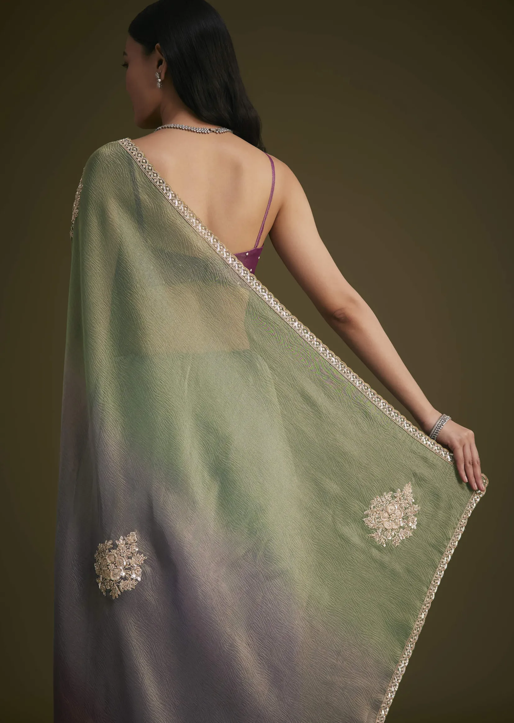 Triple Toned Tissue Sequins Saree