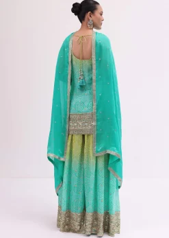 Turquoise Georgette Silk Kurta Palazzo Set