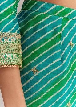 Turquoise Green Chinon Leheriya Embroidered Sharara Set