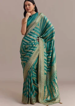 Turquoise Green Dola Silk Saree With Zari Weaving