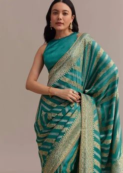 Turquoise Green Dola Silk Saree With Zari Weaving