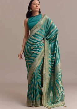 Turquoise Green Dola Silk Saree With Zari Weaving