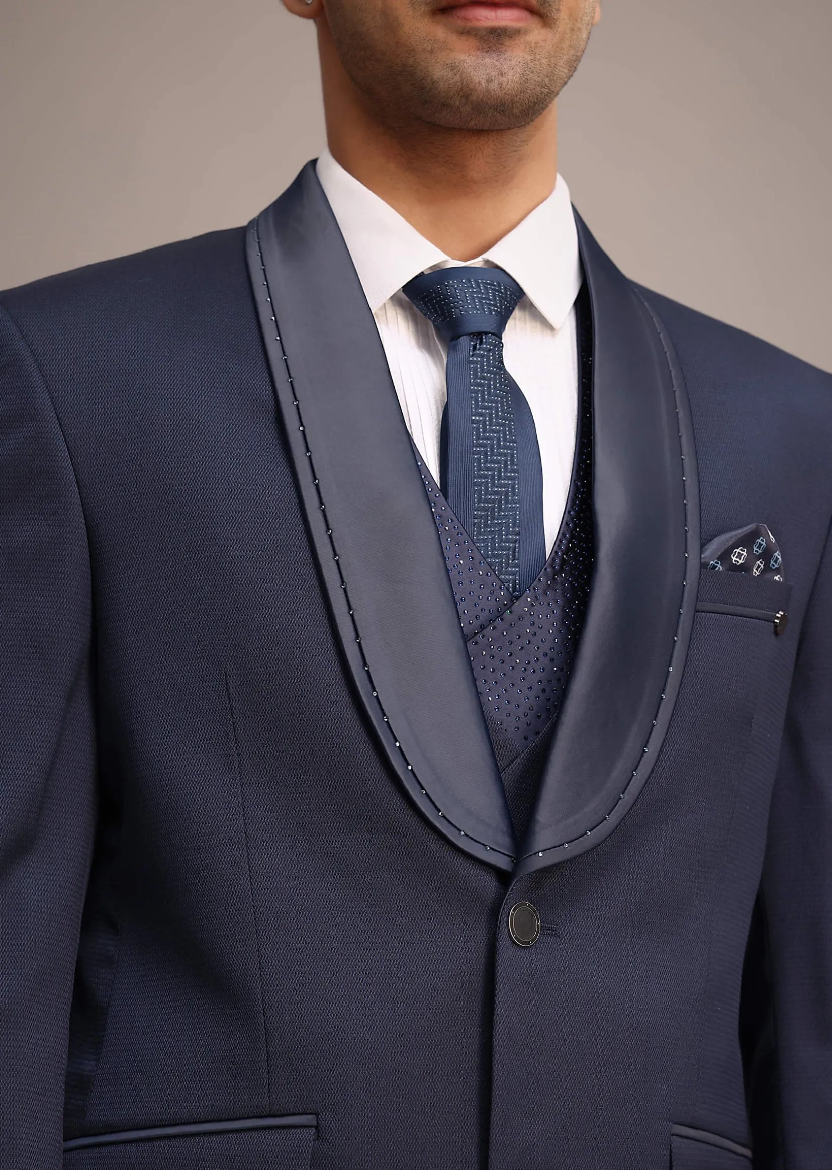 Tuxedo With Intricate Cut Work In Blue