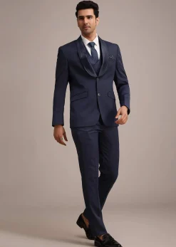 Tuxedo With Intricate Cut Work In Blue