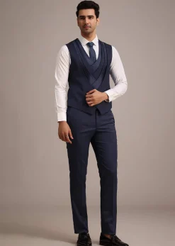 Tuxedo With Intricate Cut Work In Blue