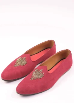 Valentine Red Juttis For Men In Suede With Embroidery