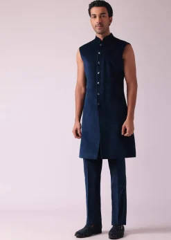 Velvet Blue Printed Indo Western Set