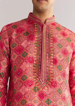 Violet Brocade Zipper Kurta Set With Mirror Work