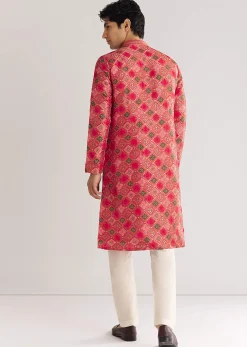 Violet Brocade Zipper Kurta Set With Mirror Work