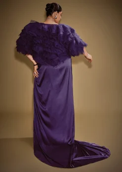 Violet Drape Skirt Set With Sleeveless Blouse And Ruffle Jacket