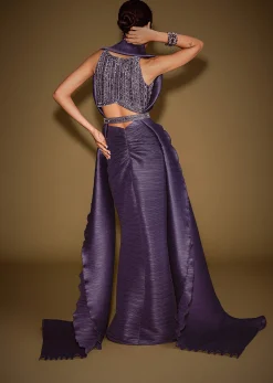 Violet Drape Skirt With Embroidered Blouse Belt And Dupatta